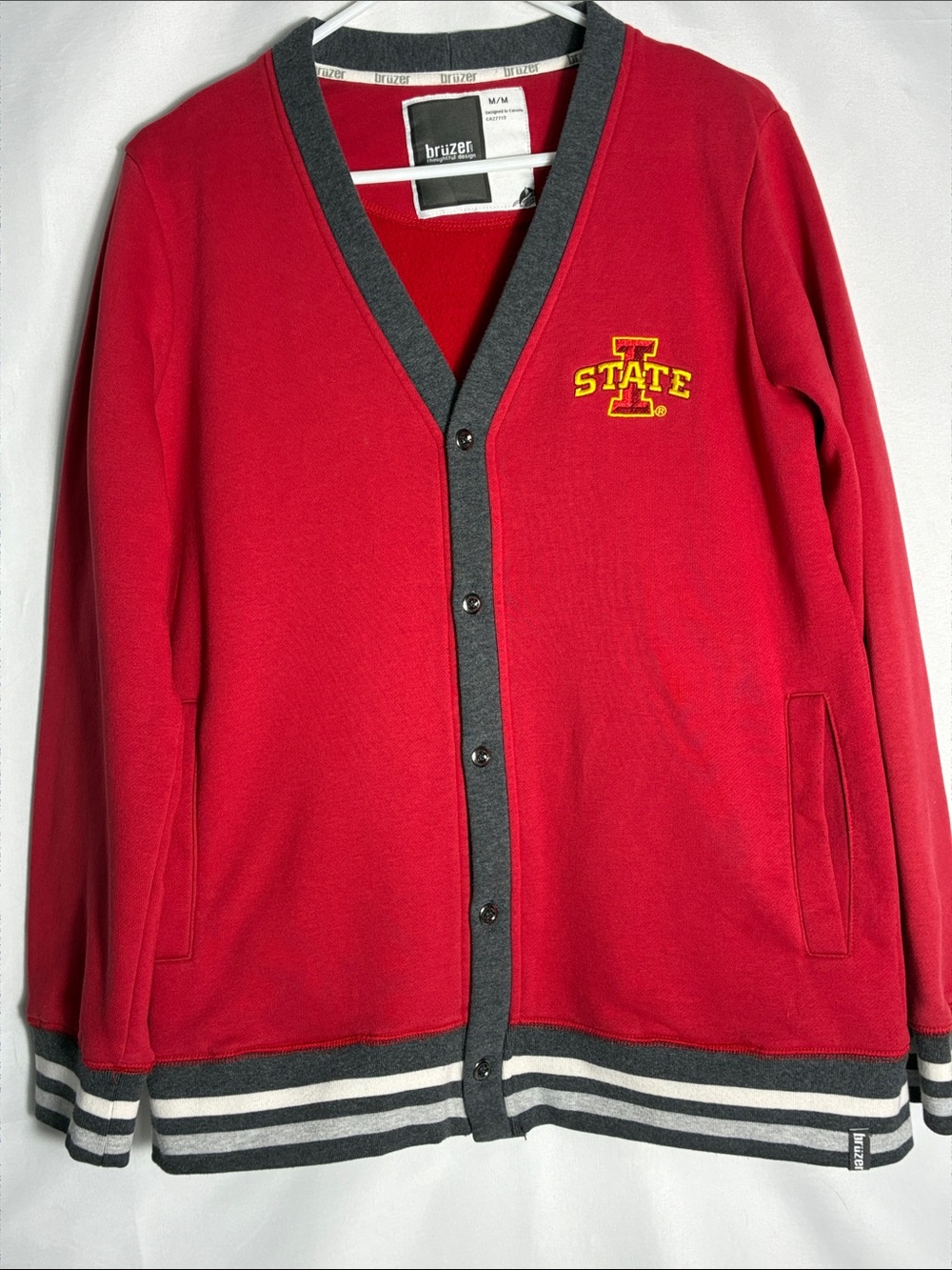Bruzer Iowa State Cyclones Varsity Cardigan Sweater Red Gray Medium